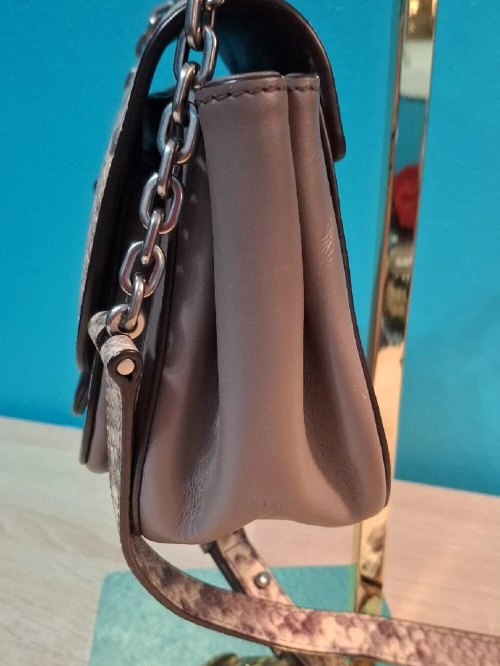 Michael Kors Isadore Taupe Snake-Print Crossbody Satchel Nwot